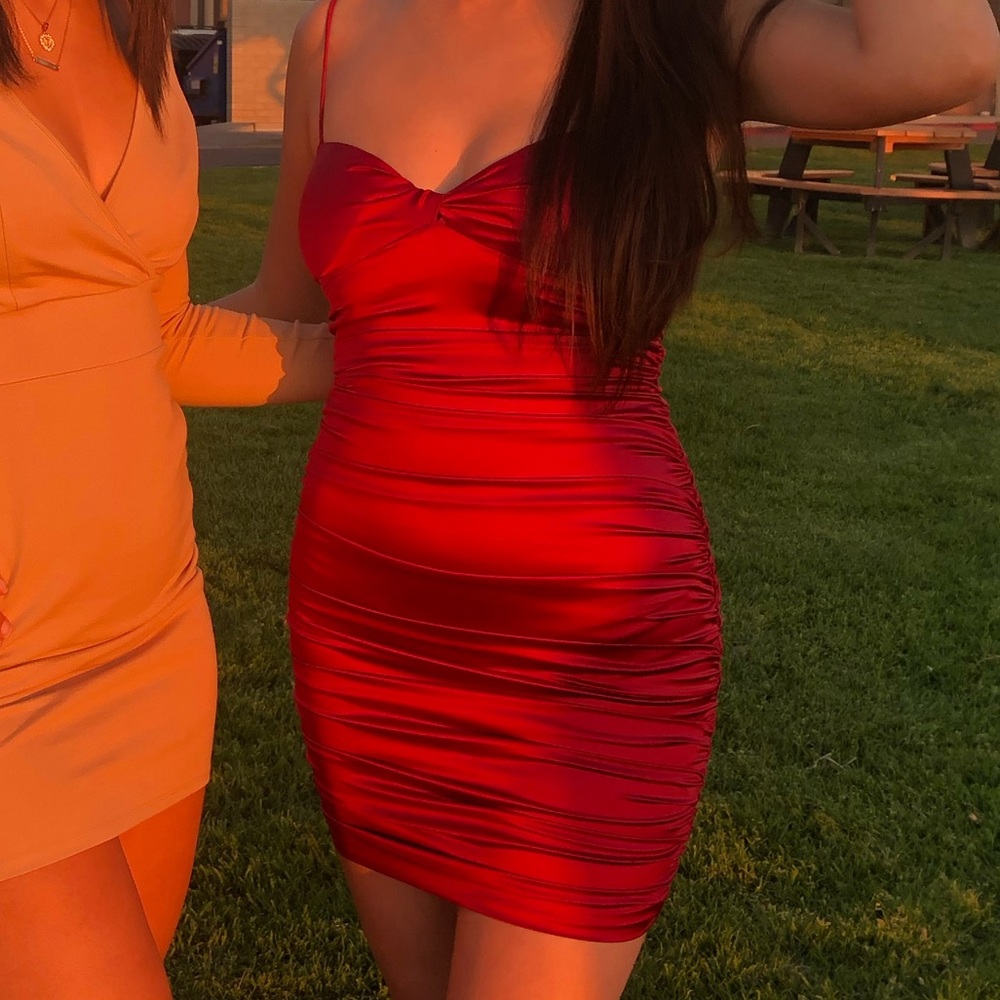 Red oh polly satin dress